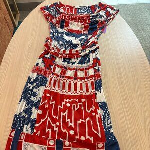 Etro Milano Dress Size 46 US Size Medium Red White Blue Sleeveless Midi Length